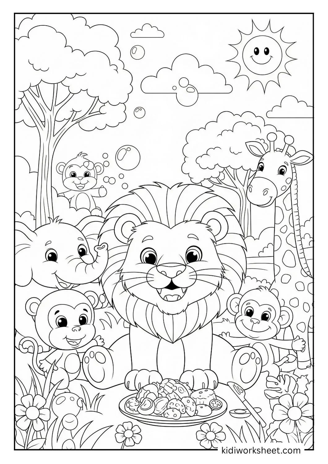 Lion and jungle friends