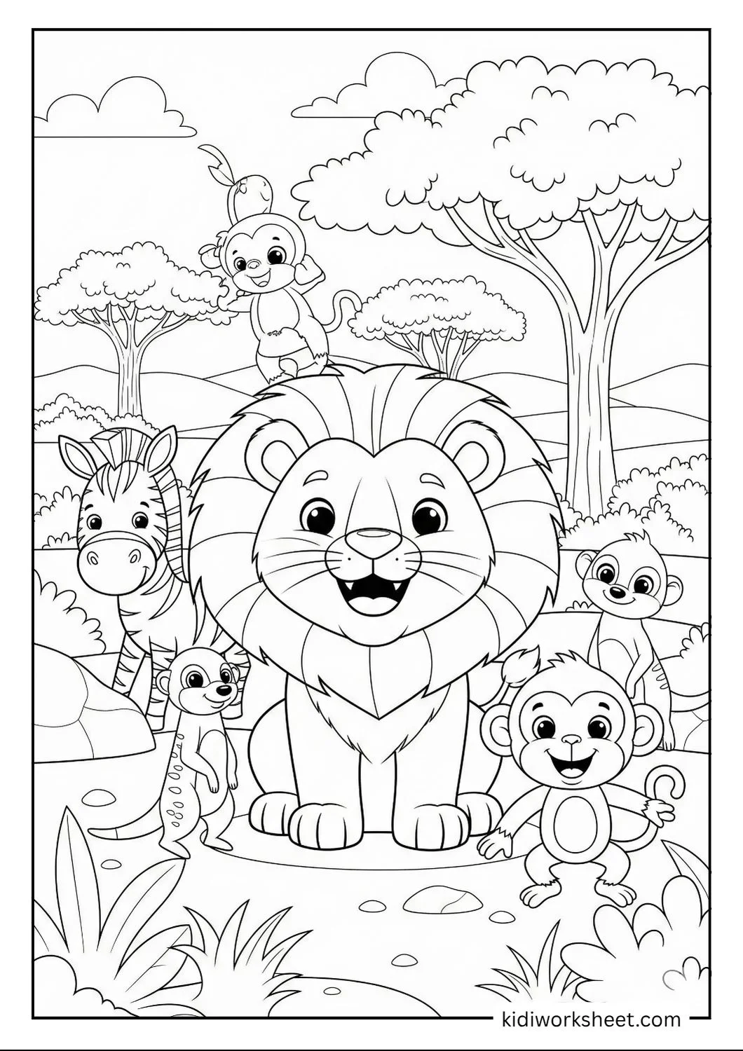 Lion with jungle friends