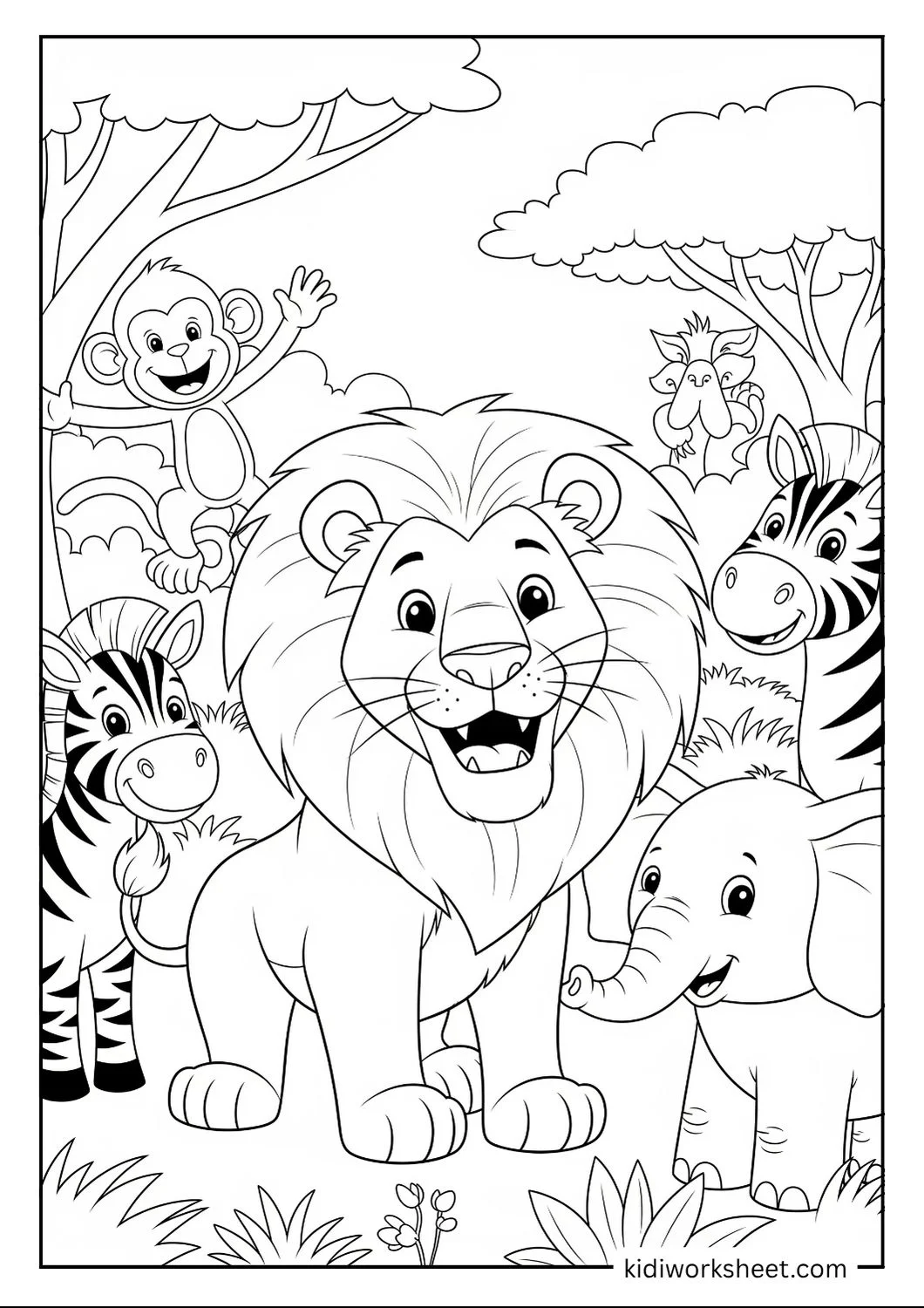 Lion with jungle creatures