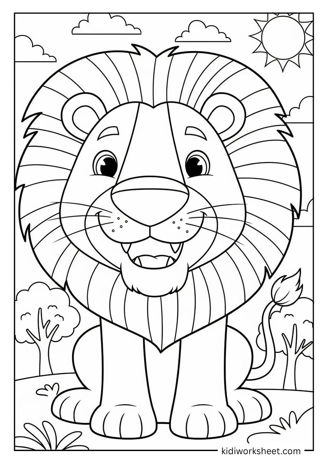 Lion in sunny landscape