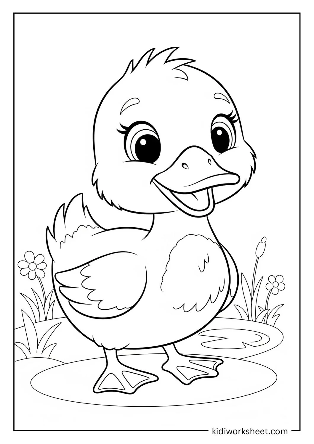 Duckling by pond plants