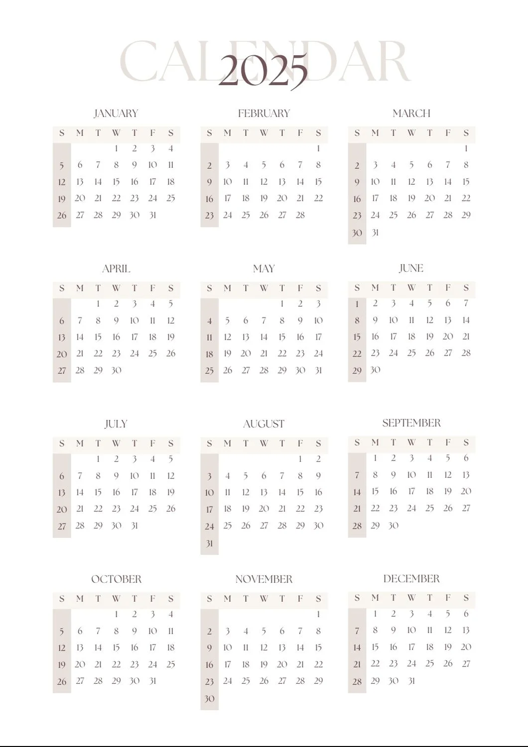 Calendar 2025 v25