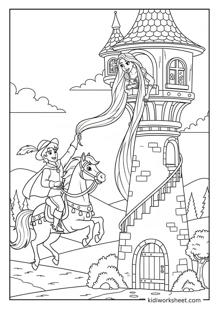 Prince climbing Rapunzel's tower
