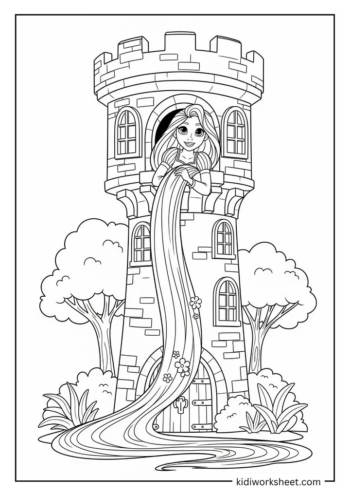 Rapunzel in tower window