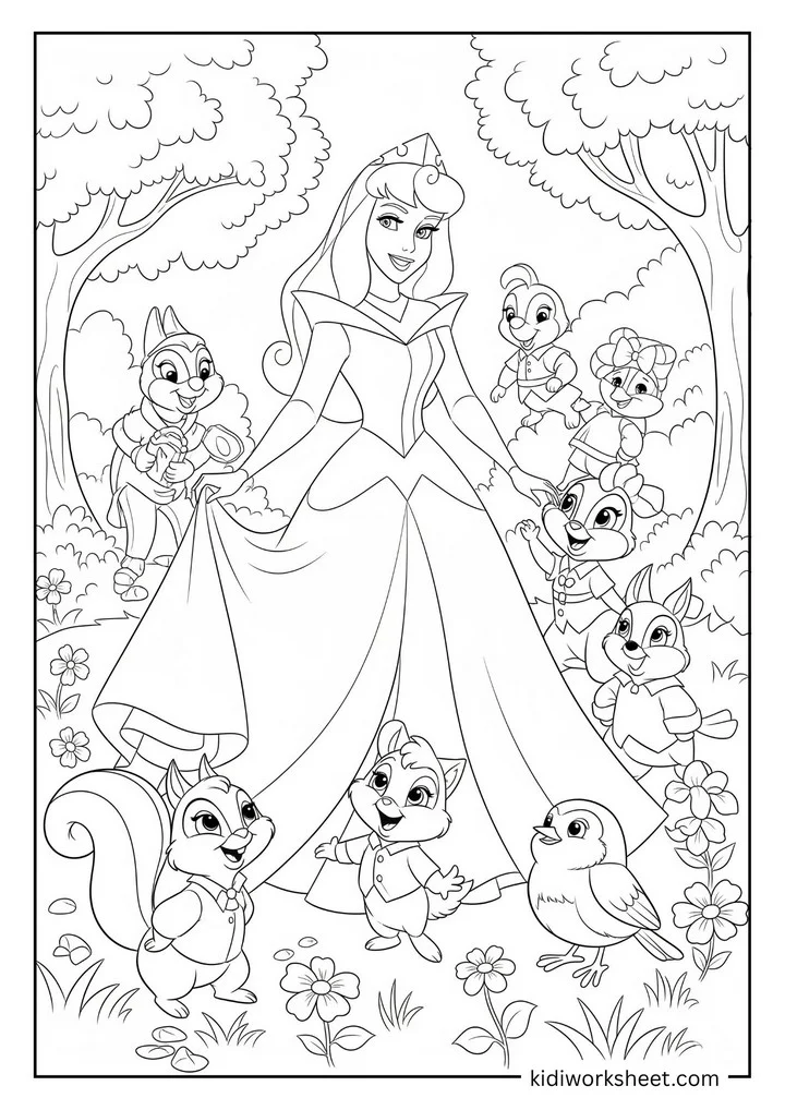Aurora and woodland animals