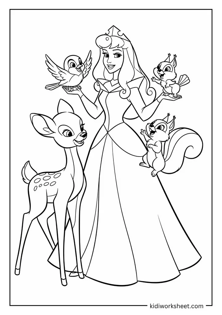 Aurora with forest animals