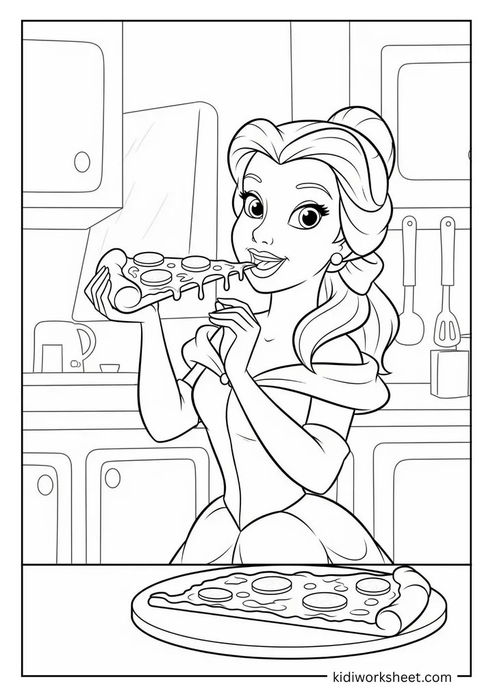 Belle eating pizza