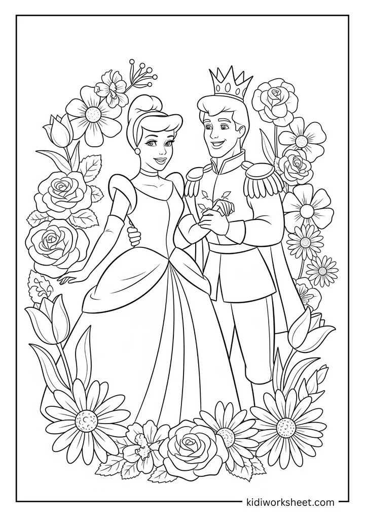Cinderella and Prince in flowers