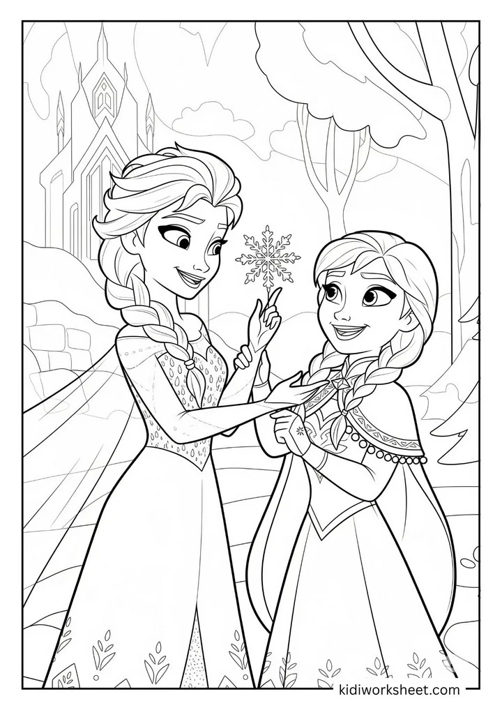 Elsa and Anna with snowflake