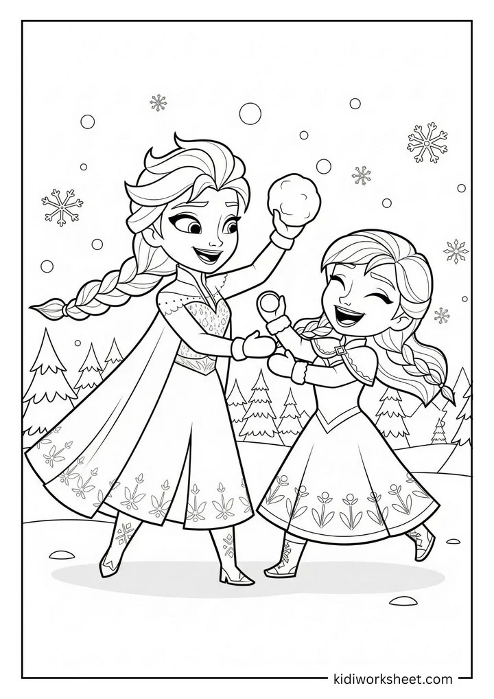 Elsa and Anna snowball fight