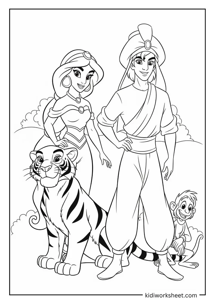 Aladdin and Jasmine with Rajah