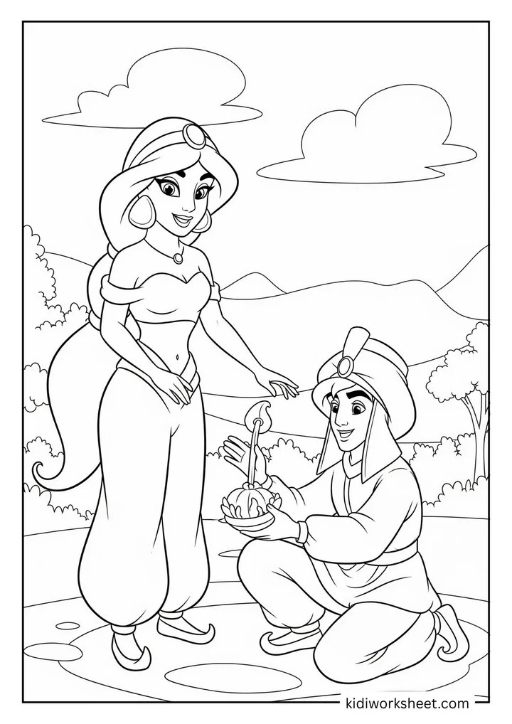 Aladdin presents lamp to Jasmine