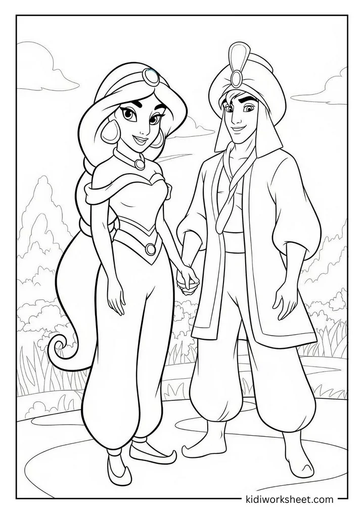 Aladdin and Jasmine holding hands