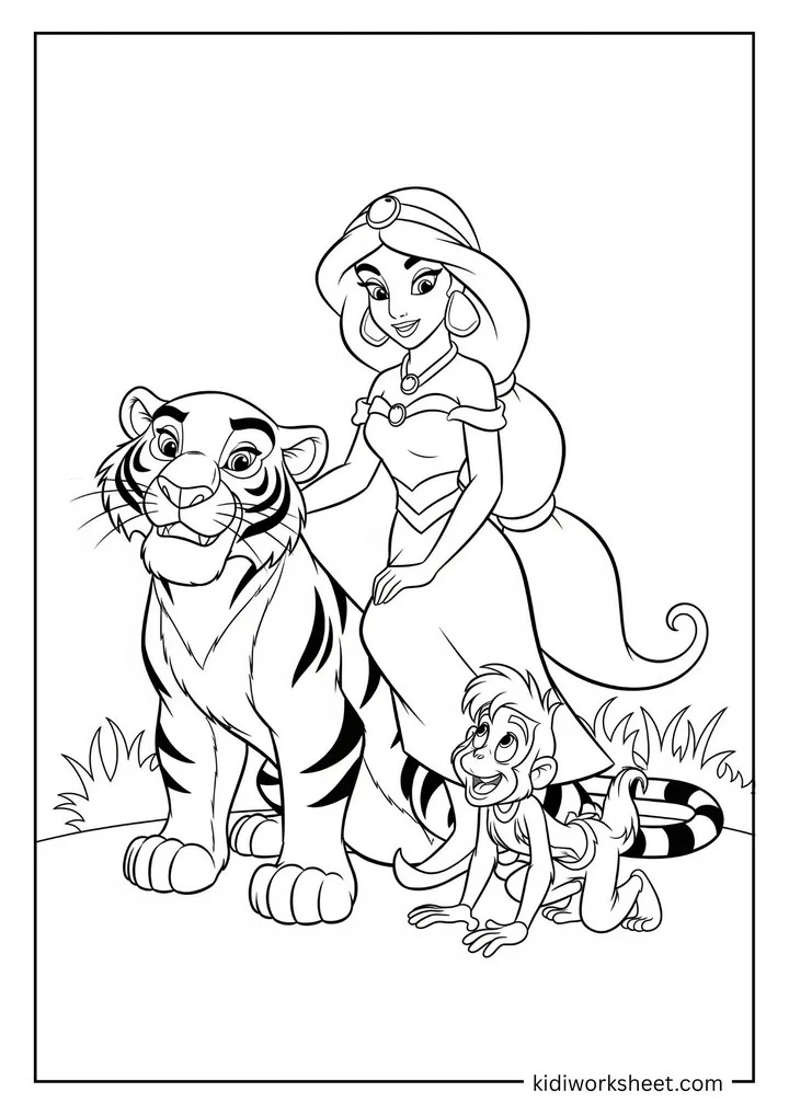 Jasmine with Rajah and Abu