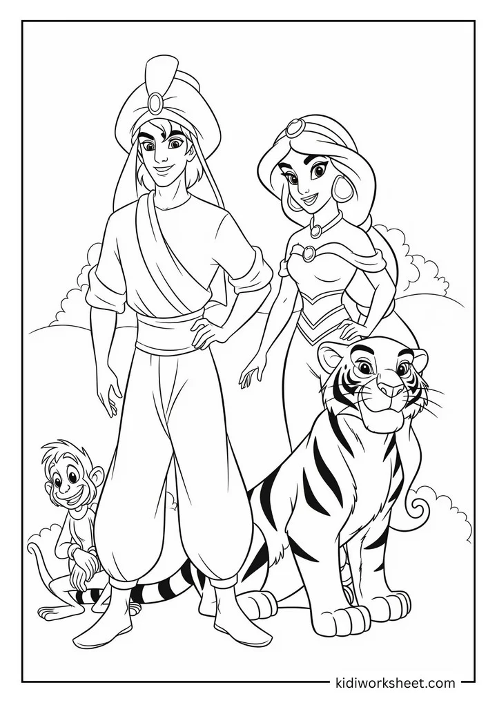Aladdin, Jasmine, Rajah, Abu