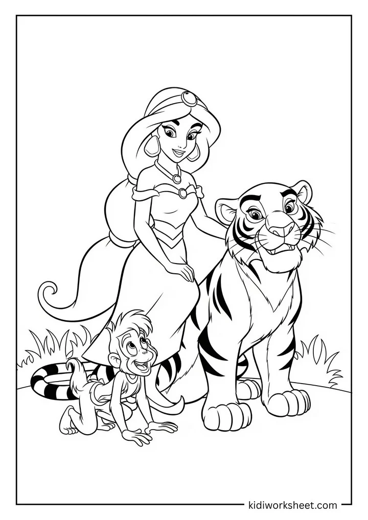 Jasmine with Rajah and Abu