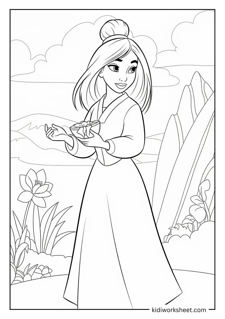 Mulan holding gift