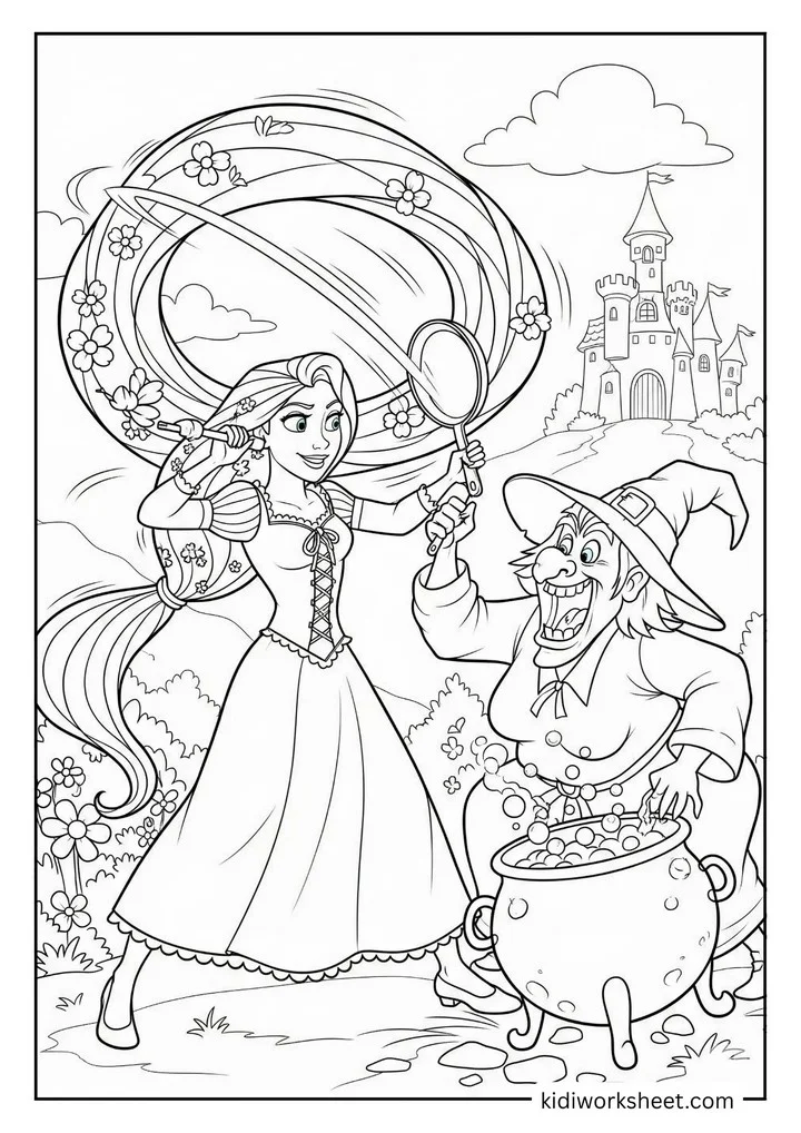 Rapunzel fights Mother Gothel