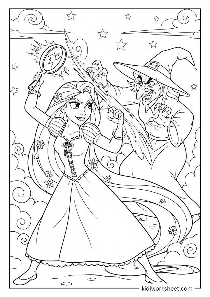 Rapunzel battles Gothel