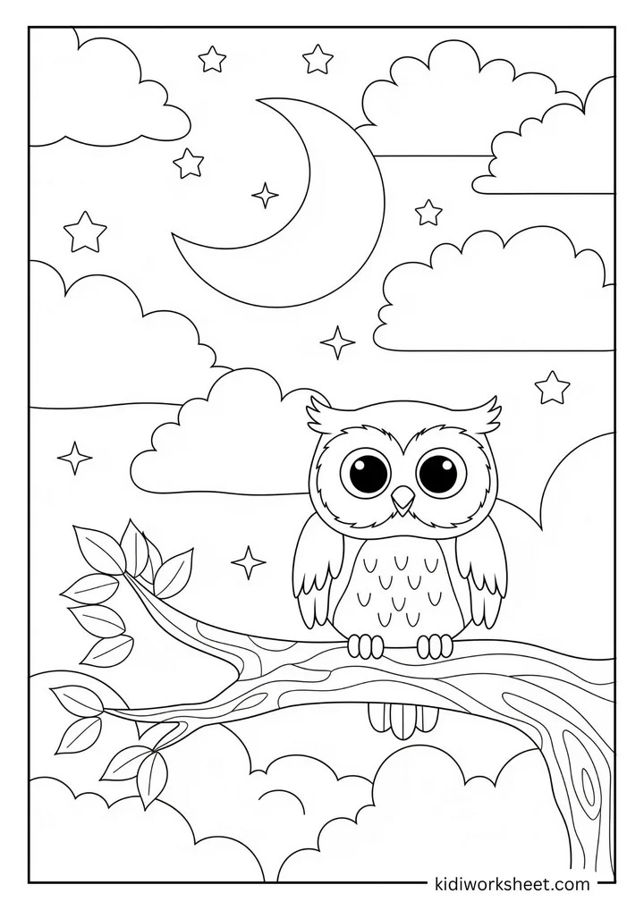 Owl and crescent moon