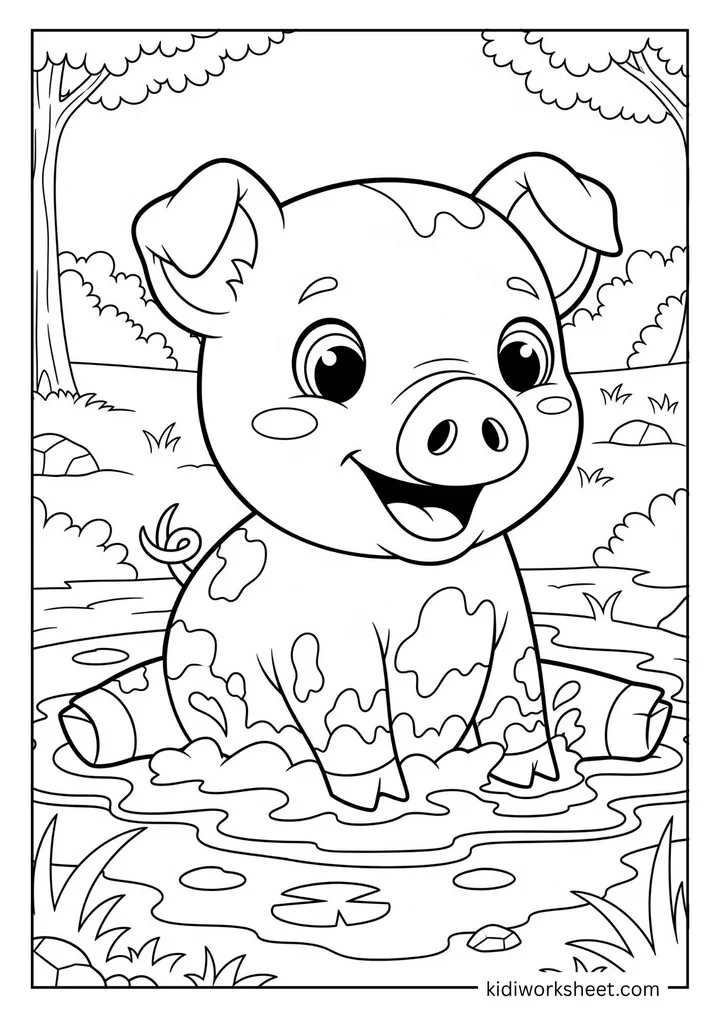 Pig in mud puddle