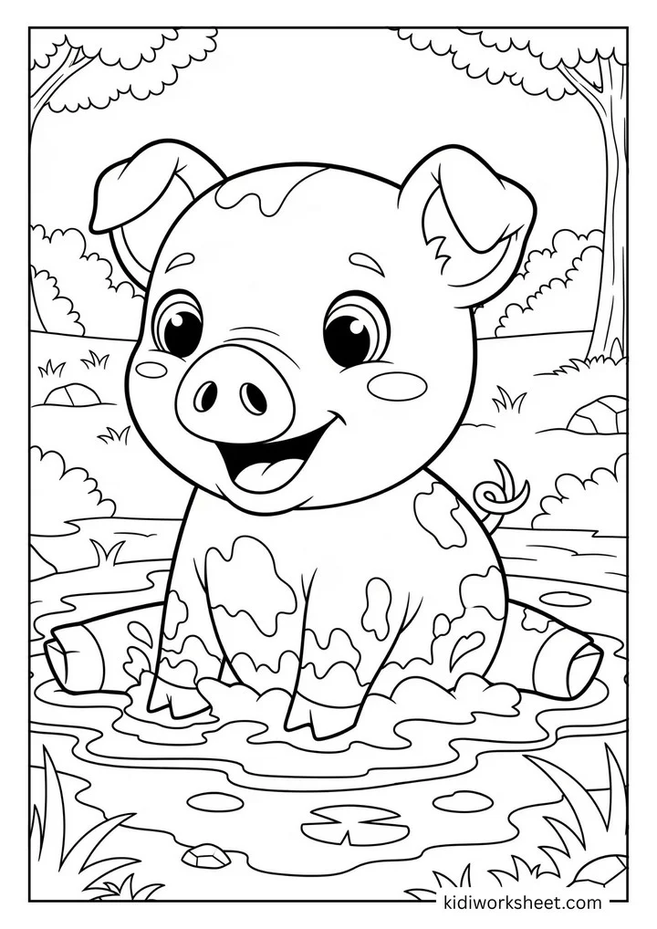 Pig in mud puddle