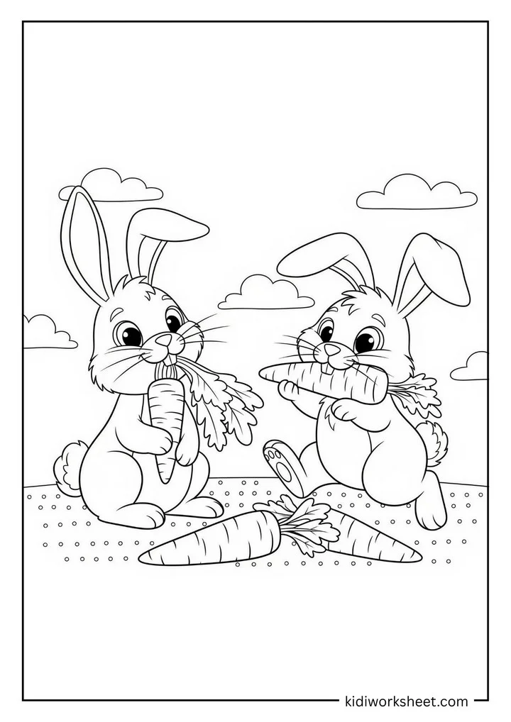 Two bunnies eating carrots