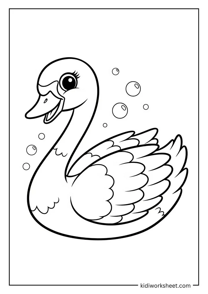Happy swan swimming