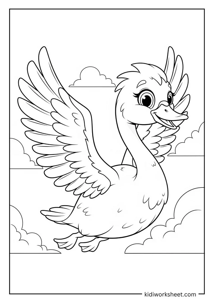 Happy swan flying