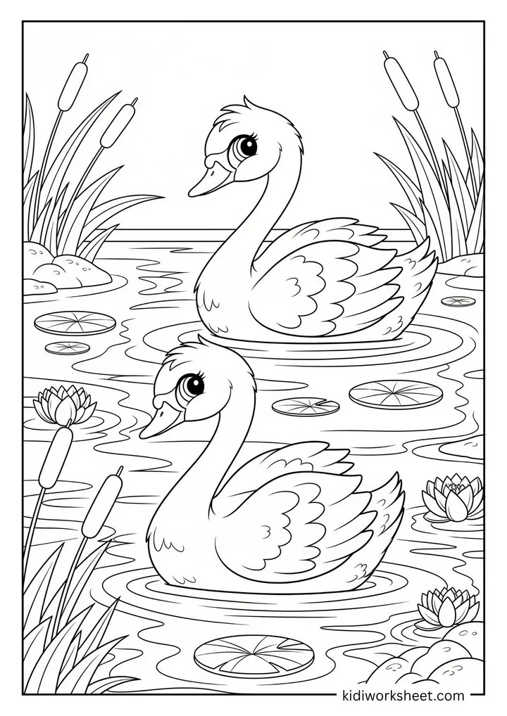 Two swans in pond