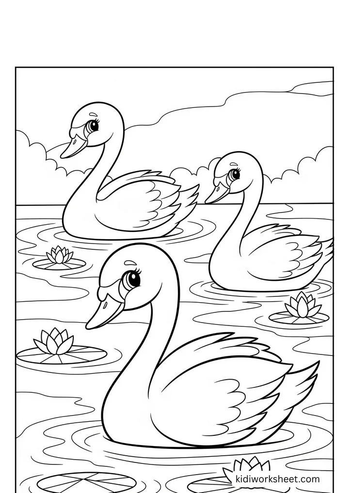 Three swans in pond
