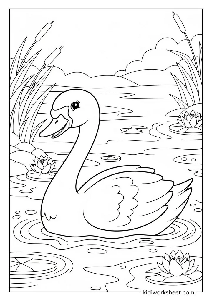 Swan in pond scene