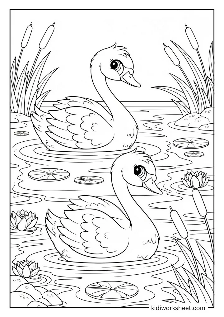 Two swans in pond