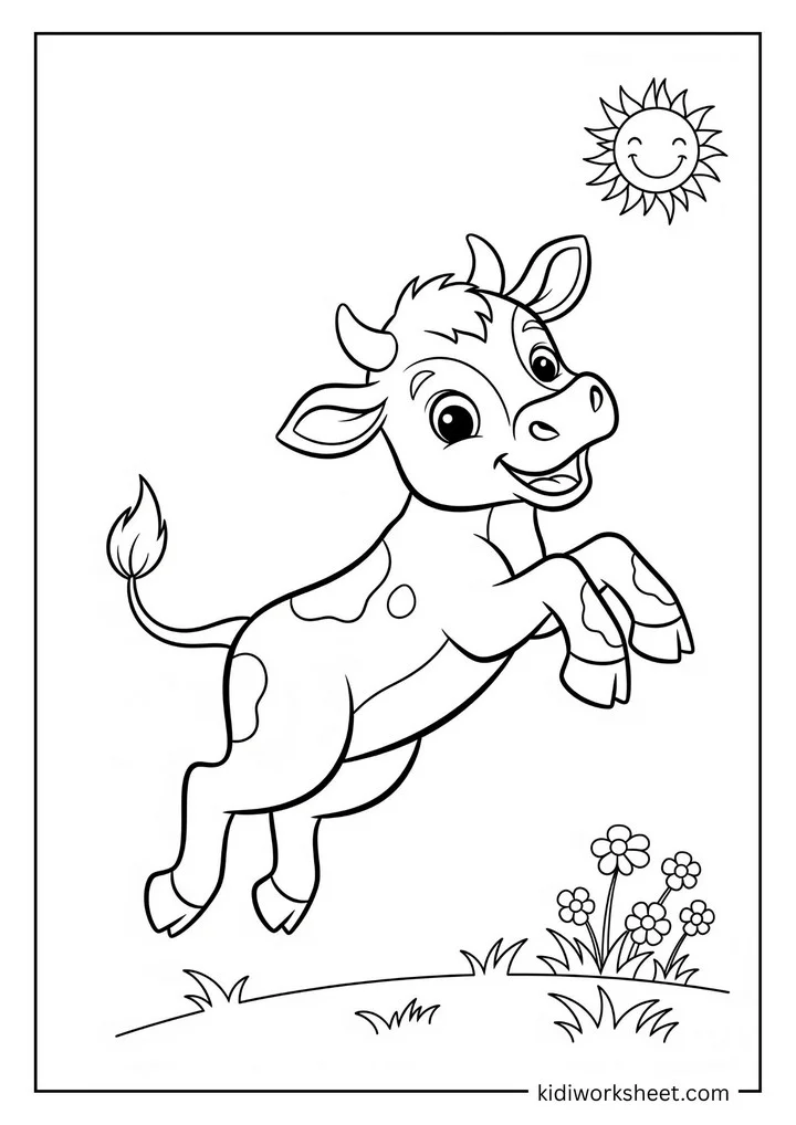 Happy calf jumping
