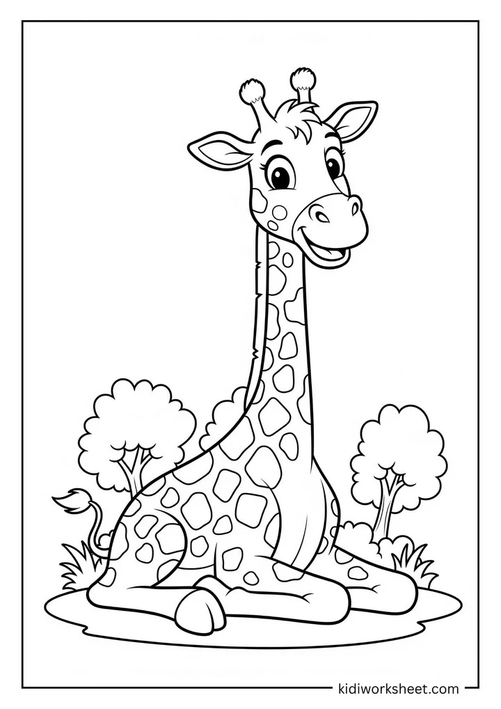 Smiling giraffe sitting