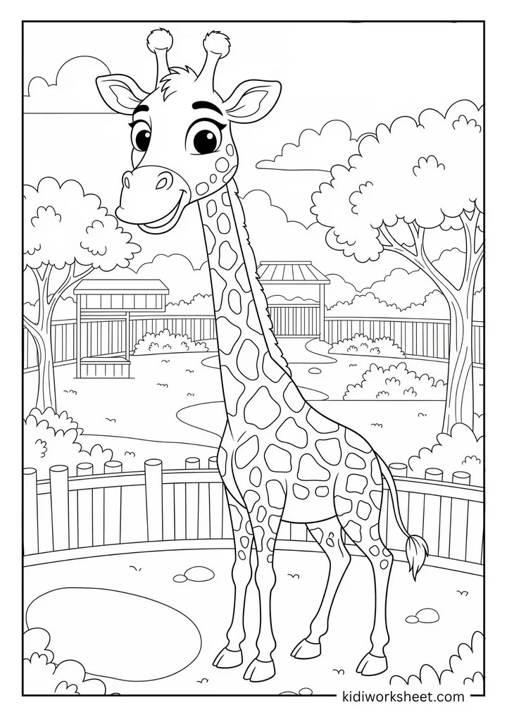Giraffe in zoo enclosure