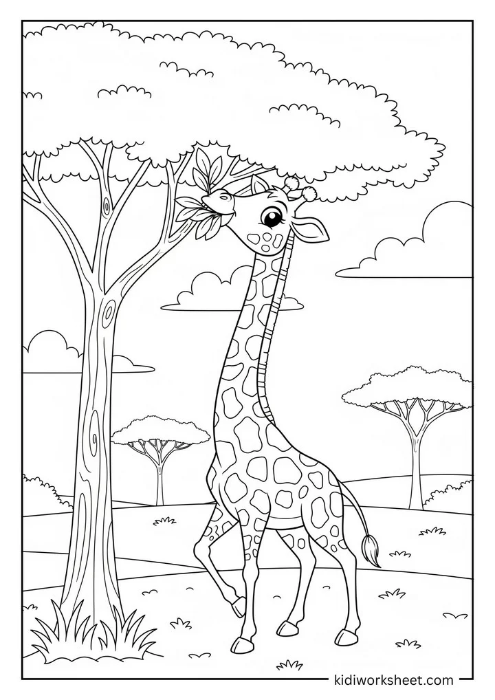 Giraffe eating tree leaves