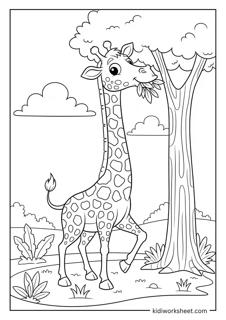 Giraffe eating leaves from tree