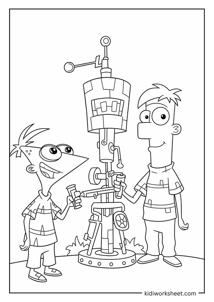 Phineas and Ferb with an invention