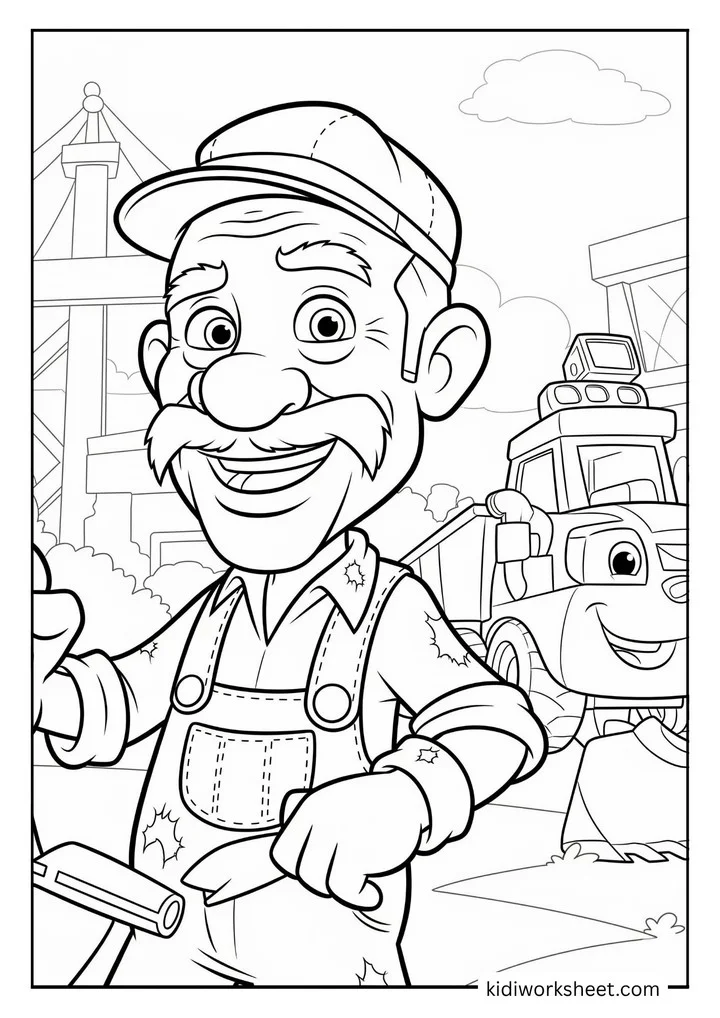A friendly construction worker character