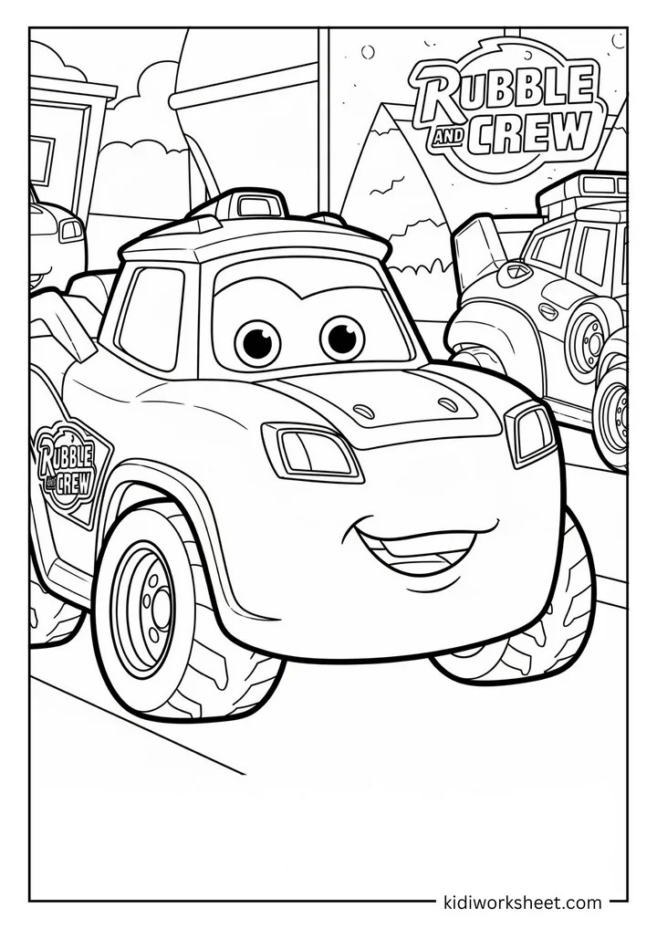 A smiling truck from Rubble and Crew