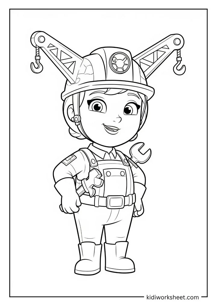 A female construction worker character