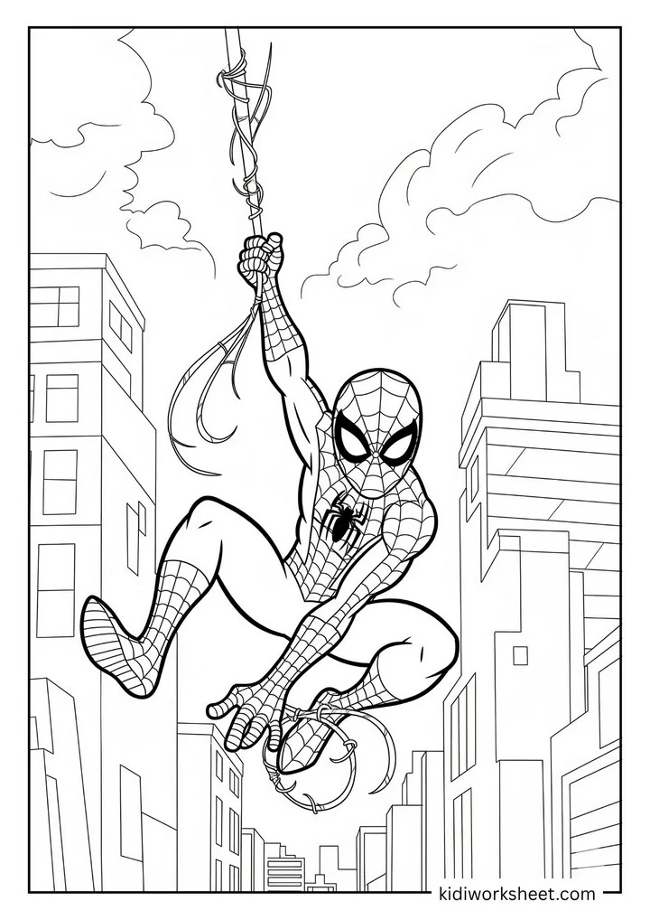 Spider-Man swinging through the city