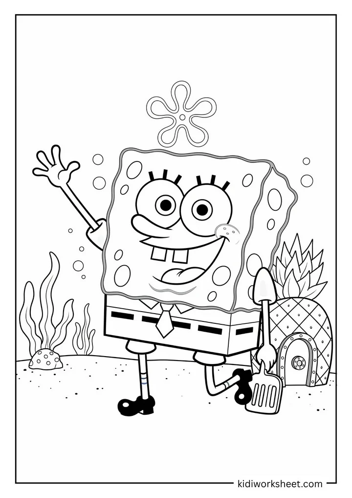 SpongeBob waving with his spatula