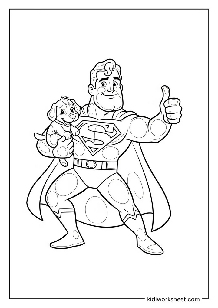 Superman holding a puppy