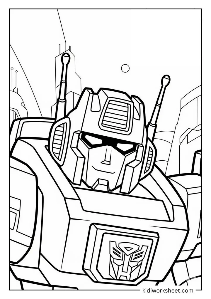 A close-up of an Autobot`s face