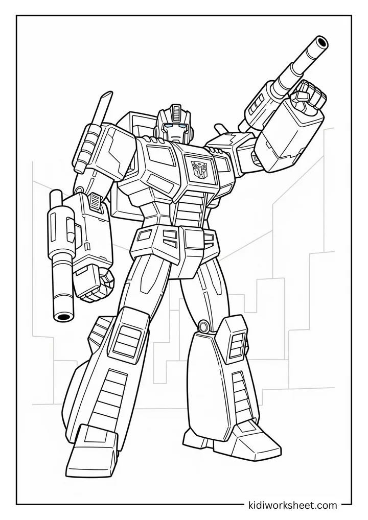 A Transformer pointing his cannons