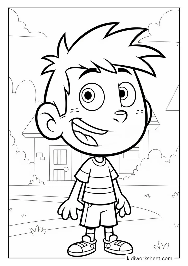 A boy in front of his house