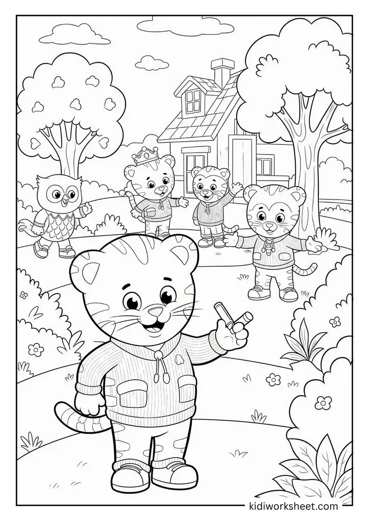 Daniel Tiger and friends in the woods