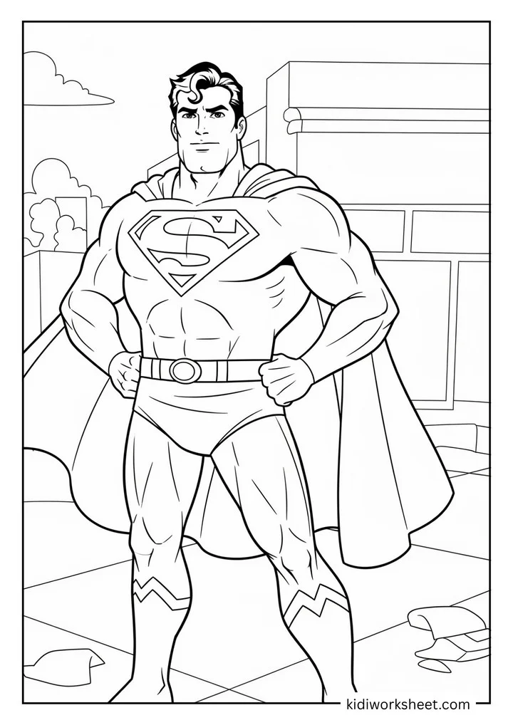 Superman standing tall in the city